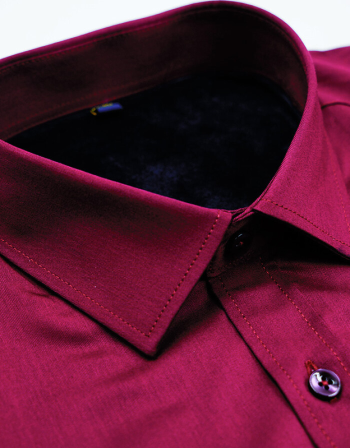 保罗保暖衬衫 加绒加厚免烫长袖衬衣，酒红色40码植绒工艺解析